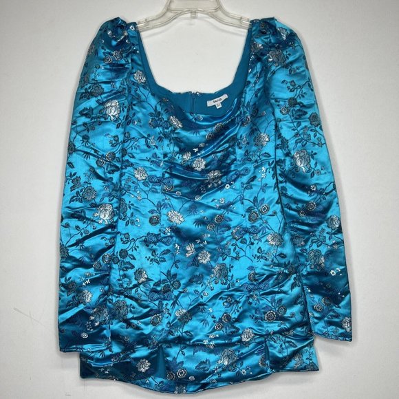 SAU LEE Jen Mini Dress Chinese Jacquard Aquamarine Floral Teal sz US 2 - Picture 4 of 10